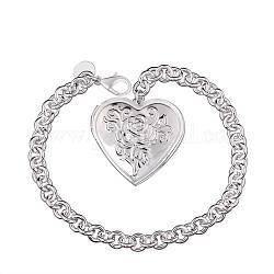 Bracelets en laiton pour femmes, avec pendentif coeur médaillon et mousquetons, couleur argentée, 203.2mm