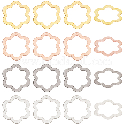 Nbeads 32pcs 4 anillos de unión de flores de latón martillado de color, sin níquel, color mezclado, 32.5x32.5x1mm, 8 piezas / color
