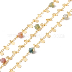 Perlenketten aus natürlichen indischen Achatsäulen, mit Büroklammerketten aus Messing und flachem rundem Anhänger, gelötet, mit Spule, Bleifrei und cadmium frei, golden, 2x1x0.5 mm, 5.5x3x1 mm