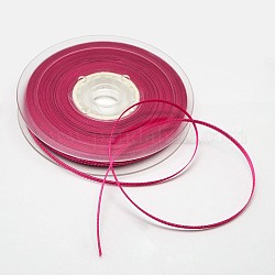 Double Edge Silver Thread Grosgrain Ribbon for Wedding Festival Decoration, Deep Pink, 1/4 inch(6mm), about 100yards/roll(91.44m/roll)