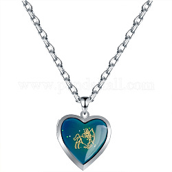 Halskette mit Herz und Sternbild aus Kunstharz mit 304 Edelstahlkabelketten für Damen, Edelstahl Farbe, Schütze, 19.69 Zoll (50 cm)