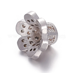 Bead in ottone con pavé di zirconi cubici, 6 -petal, fiore, chiaro, platino, 9.5x6mm, Foro: 2 mm
