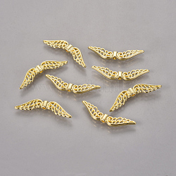 Tibetischer stil legierung perlen, Flügel, golden, Bleifrei und cadmium frei, 7.5x30x3 mm, Bohrung: 1 mm