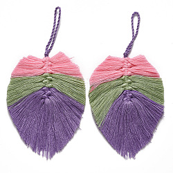 Gros décorations de pendentif de gland en coton, feuille, violet, 14.3~15cm, feuille: 9.5~10.5x6.7~7.6x0.5cm