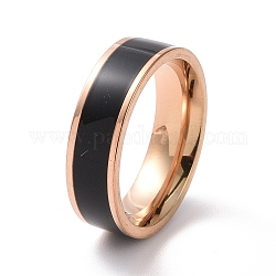 Кольцо на палец с рифленой эмалью, розовое золото 201 ювелирные изделия из нержавеющей стали для женщин, чёрные, внутренний диаметр: 17 мм