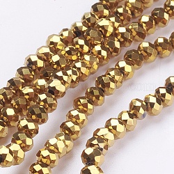 Chapelets de perles en verre électroplaqué, facette, rondelle, plaqué or, 4x3mm, Trou: 1mm, Environ 140~145 pcs/chapelet, 18.1 pouce
