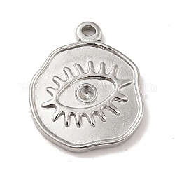 304 Stainless Steel Pendants Rhinestone Setting, Flat Round with Eye, Stainless Steel Color, 19x16x2.5mm, Hole: 1.5mm,  Fit for 1.8mm rhinestone