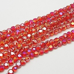Electroplate Glass Beads Strands, AB Color Plated, Faceted, Flat Round, Red, 6x4mm, Hole: 1mm