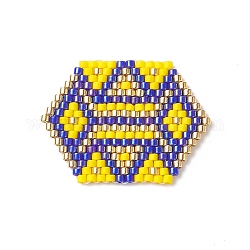 Cuentas de semillas de miyuki con patrón de telar hecho a mano con temática boho, colgantes hexagonales, amarillo, 22.5x30.5x2mm, agujero: 0.8 mm