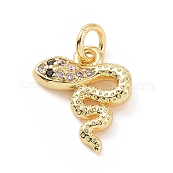 Ottone micro spianare fascino zirconi, con anello di salto, fascino del serpente, oro, 13x11x2.5mm, Foro: 2.8 mm