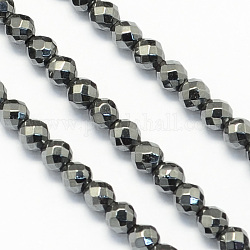 Facettes rondes en pierre noire naturelle perles brins, teinte, 3mm, Trou: 1mm, Environ 130 pcs/chapelet, 14.6 pouce