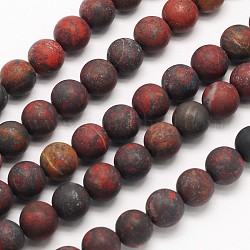 Frosted Round Natural Brecciated Jasper Beads Strands, 8mm, Hole: 1mm, about 49pcs/strand, 15.5 inch