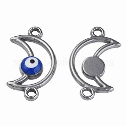 304 Stainless Steel Enamel Connector Charms, Stainless Steel Color, Moon with Evil Eye, Dark Blue, 20.5x12x3mm, Hole: 1.8mm