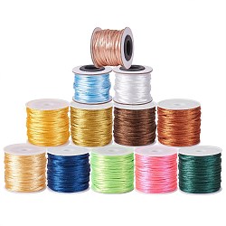 12 rouleaux 12 couleurs macramé en queue de rat noeud chinois faisant des cordes fils de corde tressés en nylon rond, cordon de satin, couleur mixte, 2mm, environ 10.93 yards (10 m)/rouleau, 1 rouleau / couleur