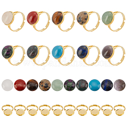 Sunnyclue kit fai da te per la creazione di anelli, compresi i risultati dell'anello del pad in ottone regolabile, cabochon di pietre preziose miste naturali e sintetiche, oro, impostazioni: 20 pz / set