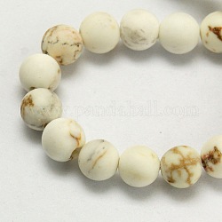 Brins de perles de magnésite naturelle rondes givrées, blanc, 6mm, Trou: 1mm, 6 mm de diamètre, Trou: 1mm, Environ 67 pcs/chapelet, 15.5 pouce