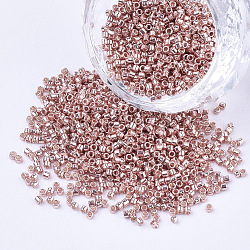 Galvanoplastie cylindre perles de rocaille, taille uniforme, couleurs métalliques, corail lumière, 1.5~2x1~2mm, Trou: 0.8mm, environ 4000 pcs / sachet , environ 50 g /sachet 
