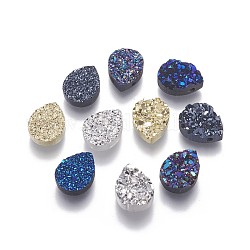 Imitation Druzy Edelstein Harz Perlen, Träne, Mischfarbe, 12x9x3~3.5 mm, Bohrung: 1.2 mm