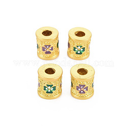 Rack Plating Alloy Enamel Beads, Long-Lasting Plated, Matte Style, Cadmium Free & Nickel Free & Lead Free, Column, Green, 8.5x10mm, Hole: 3.5mm