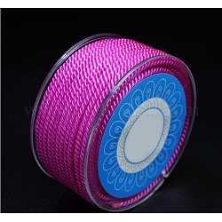 Round Nylon Cords, Milan Cords/Twisted Cords, Fuchsia, 2.5mm, about 10.93 yards(10m)/roll
