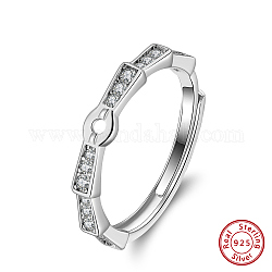 Componentes del anillo de dedo ajustable con circonita cúbica de plata de ley chapada en 925, Claro, Platino real plateado, nosotros tamaño 7 3/4 (17.9 mm)