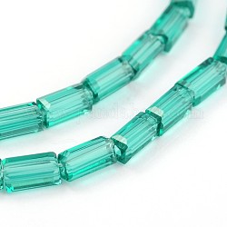 Faceted Cuboid Transparent Glass Bead Strands, Dark Cyan, 4x2mm, Hole: 1mm, about 100pcs/strand, 15.7inch