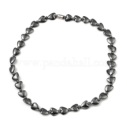 Colliers de perles d'hématite non magnétiques synthétiques en forme de cœur pour femmes et hommes, avec un alliage fermoir magnétique, 19.80 pouce (50.3 cm)