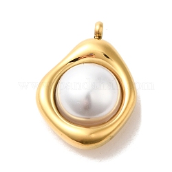 Placcatura ionica (ip) 304 ciondoli in acciaio inossidabile, con perle di plastica imitazione perla, ovale, oro, 20.5x15x8mm, Foro: 1.8 mm