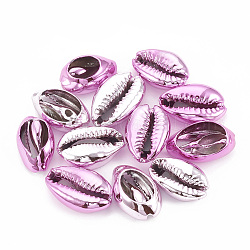Electroplated Natural Cowrie Shell Beads, Undrilled/No Hole Beads, Violet, 17~21x11~14x6~8mm