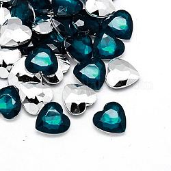 Imitation Taiwan Acrylic Rhinestone Cabochons, Pointed Back & Faceted, Heart, Teal, 16x16x6mm