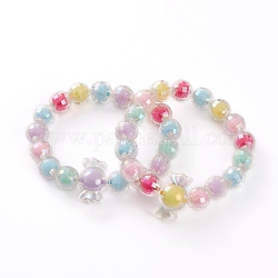Transparent Acrylic Beads Stretch Bracelets for Kids, Bead in Bead, AB Color, Faceted Round & Candy, Mixed Color, Inner Diameter: 1-3/4 inch(4.5cm)