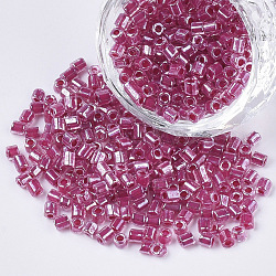 8/0 deux verre taillé perles de rocaille, hexagone, couleurs intérieures transparentes arc-en-ciel et lustre, support violet rouge, 2.5~3x2.5mm, Trou: 0.9mm, environ 15000 pcs / sachet 