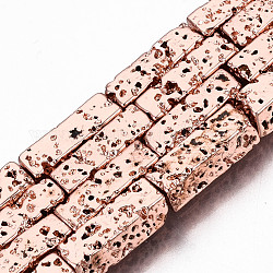 Fili di perle di roccia lavica naturale elettrodeposta, cuboide, accidentato, placcato oro rosa, 12.5x4x4mm, Foro: 1 mm, circa 32pcs/filo, 15.75 pollice (40 cm)