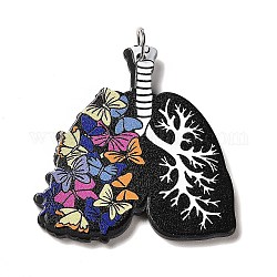Perfect Printed Acrylic Pendants, with Iron Jump Ring, Lung Charms, Butterfly, Black, 40x38x2.5mm, Hole: 5mm