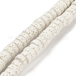Brins de perles teintes en pierre de lave naturelle, Plat rond / disque, perles heishi, blanc, 6~6.5x3mm, Trou: 1.2mm, Environ 62 pcs/chapelet, 7.87 pouce (20 cm)