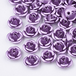 Bolas de aluminio, esmerilado, Plateado de larga duración, 3-pétalo de flor, púrpura medio, 6x4.5mm, agujero: 0.8 mm