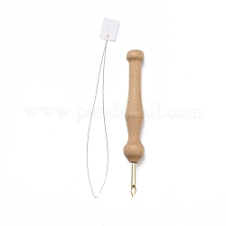 Pluma de aguja de punzón de bordado de madera, con pasador de latón y enhebrador, burlywood, aguja: 146~156x21 mm, enhebrador: 360x0.5 mm, 2 PC / sistema