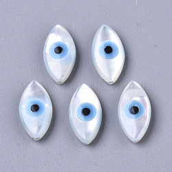 Natürliche weiße Muschel Perlmutt Muschel Perlen, mit synthetischen Türkis, Pferd böser Blick mit bösem Blick, Deep-Sky-blau, 12x6x3 mm, Bohrung: 0.7 mm