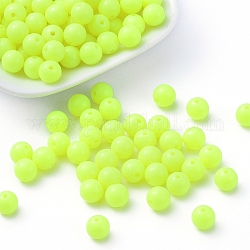 Perles en acrylique fluorescente, ronde, jaune, 8mm, Trou: 1.5mm, environ 1700 pcs/500 g