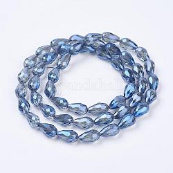 Chapelets de perles en verre électroplaqué, de couleur plaquée ab , larme à facettes, bleu acier, 15x10mm, Trou: 1mm, 50 pcs / chapelet, 27.1 pouce
