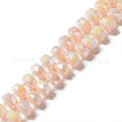 Chapelets de perles en verre, facette, plat rond, saumon clair, 8x5mm, Trou: 1.2mm, Environ 80 pcs/chapelet, 21.65 pouce (55 cm)