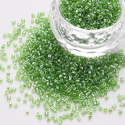 GlasZylinderförmigperlen, Perlen, transparente Farben Glanz, Rundloch, grün, 1.5~2x1~2 mm, Bohrung: 0.8 mm, ca. 8000 Stk. / Beutel, etwa 1 Pfund / Beutel