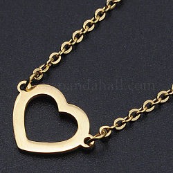 201 Stainless Steel Pendants Necklaces, with Cable Chains and Lobster Claw Clasps, Heart, Golden, 16.92 inch(43cm), 2mm