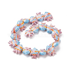 Perles en porcelaine manuelles, poisson, rose, 17~18x21~22x7~7.5mm, Trou: 2mm
