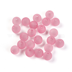 Perles de boule en acrylique transparente, style mat, ronde, perle rose, 6mm, Trou: 1mm
