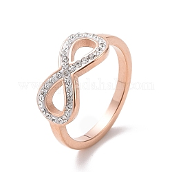 Anillo de dedo infinito con rhinestone de cristal, chapado en iones (ip) 304 joyería de acero inoxidable para mujer, oro rosa, nosotros tamaño 6~9 (16.5~18.9 mm)