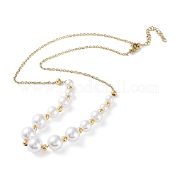 Collier de perles graduées en perles de plastique, avec placage sous vide 304 chaînes de câbles en acier inoxydable, or, 17.52 pouce (44.5 cm)