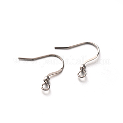 304 Stainless Steel French Earring Hooks, with Horizontal Loop, Flat Earring Hooks, Stainless Steel Color, 18~20x16mm, Hole: 2mm