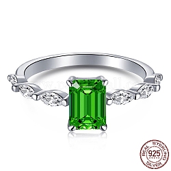Серебряные кольца на палец с 925 родиевым покрытием, кольцо с камнем, с 5 прямоугольником из циркония для женщин, Реальная платина, зелёные, 1.7 мм, размер США 7 (17.3 мм)