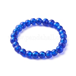 Handgefertigte Stretch-Armbänder aus Silberfolie mit Glasperlen, Blau, Innendurchmesser: 2-1/2 Zoll (6.2 cm)